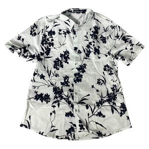 Hawaiian  Mens Shirt L Hawaiian Short Sleeve Button Up White  Black Aloha Beach